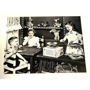 Antique Postcard Depicting Happy Children with Phonograph 1954 RCA Victor